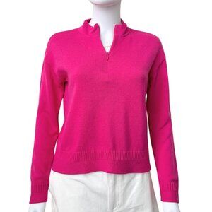 Talbots Bright Pink 100% Cotton Quarter Zip Sweater Preppy Golf Size S